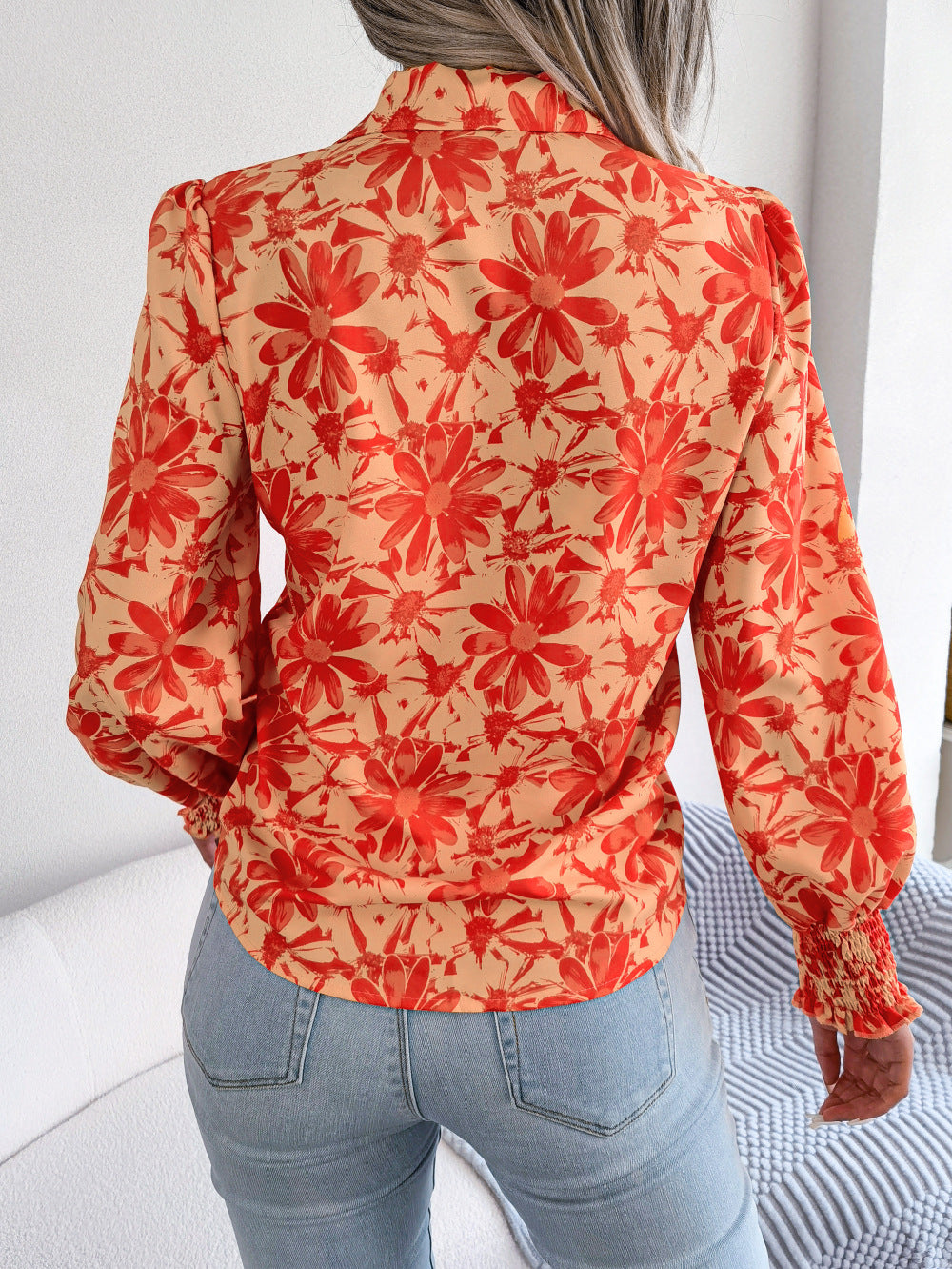 Lantern Sleeve Floral Print Shirt