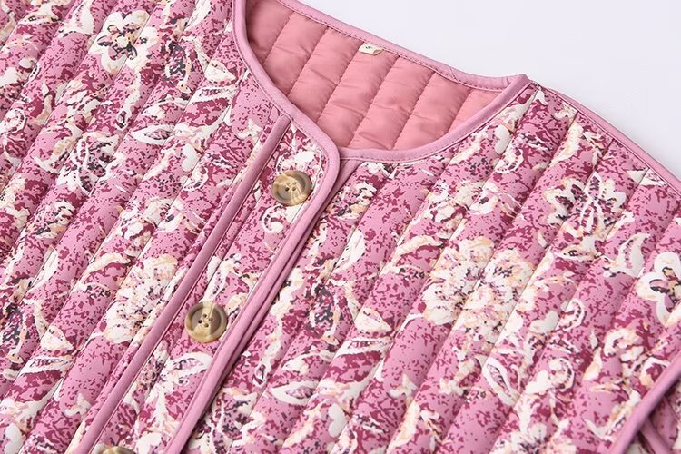 Street Retro Floral Print Style Quilted Jacket