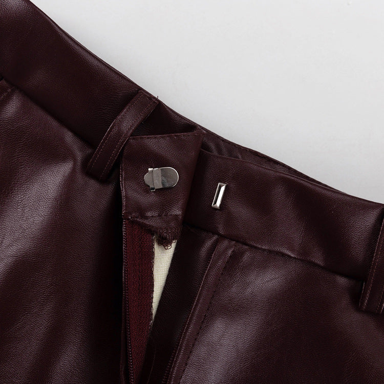 Faux Leather Jacket And Pants Suit