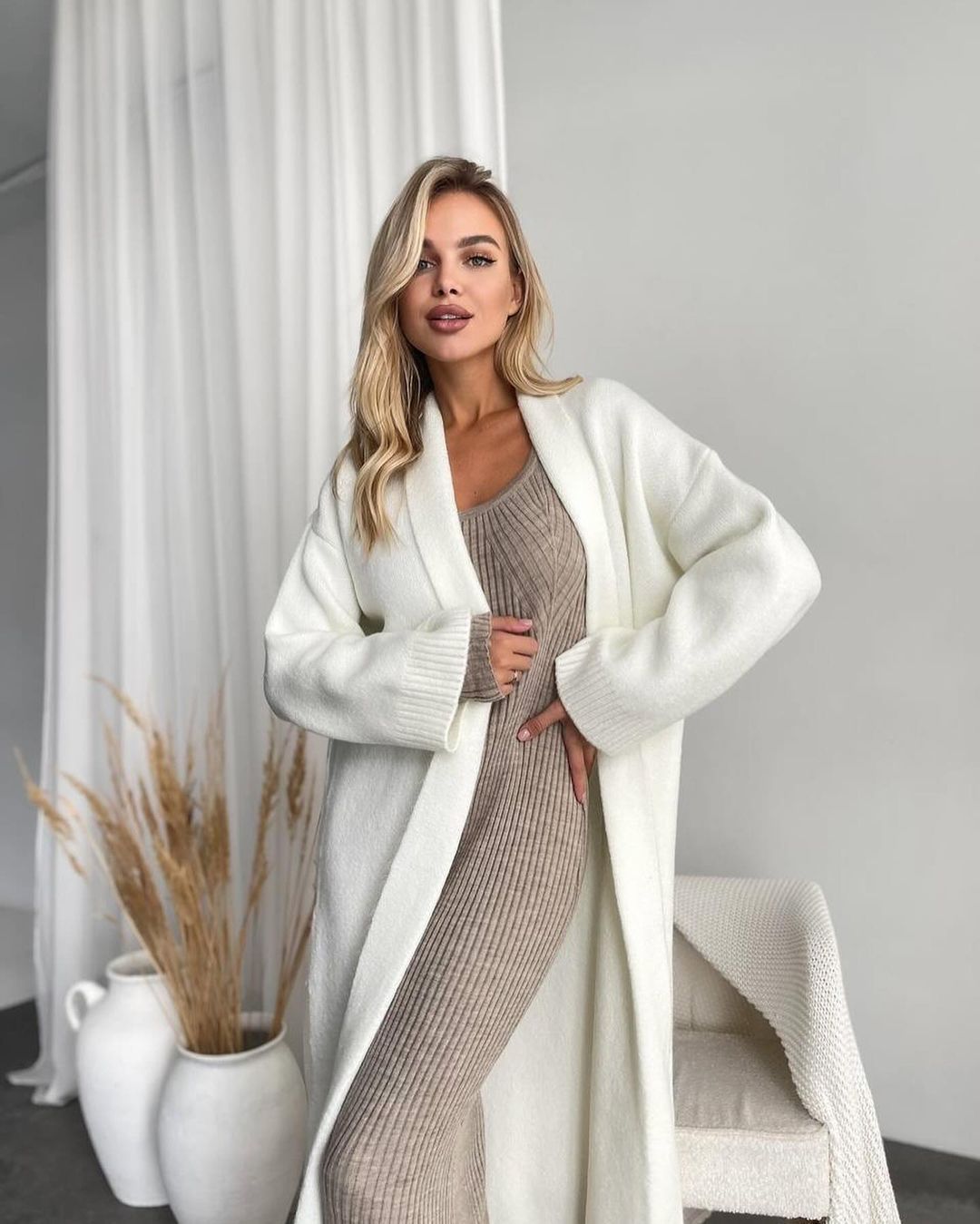 Solid Color Long Knit Cardigan