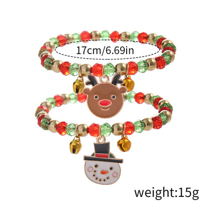 Beaded Bell Pendant Christmas Bracelet Set