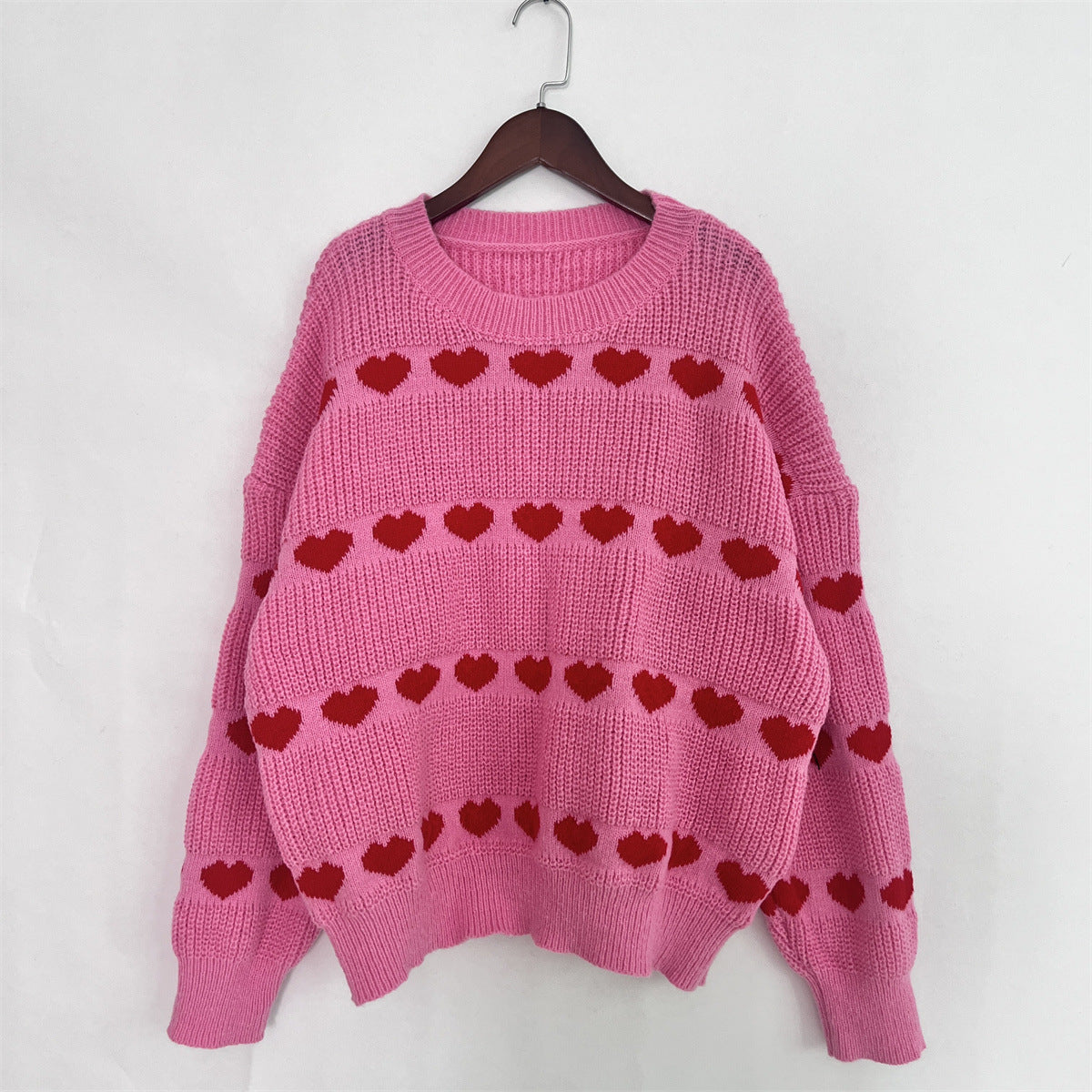 Lovey Red Heart Stripe Knitted Sweater