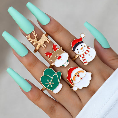 Santa Elk Christmas Ring Set