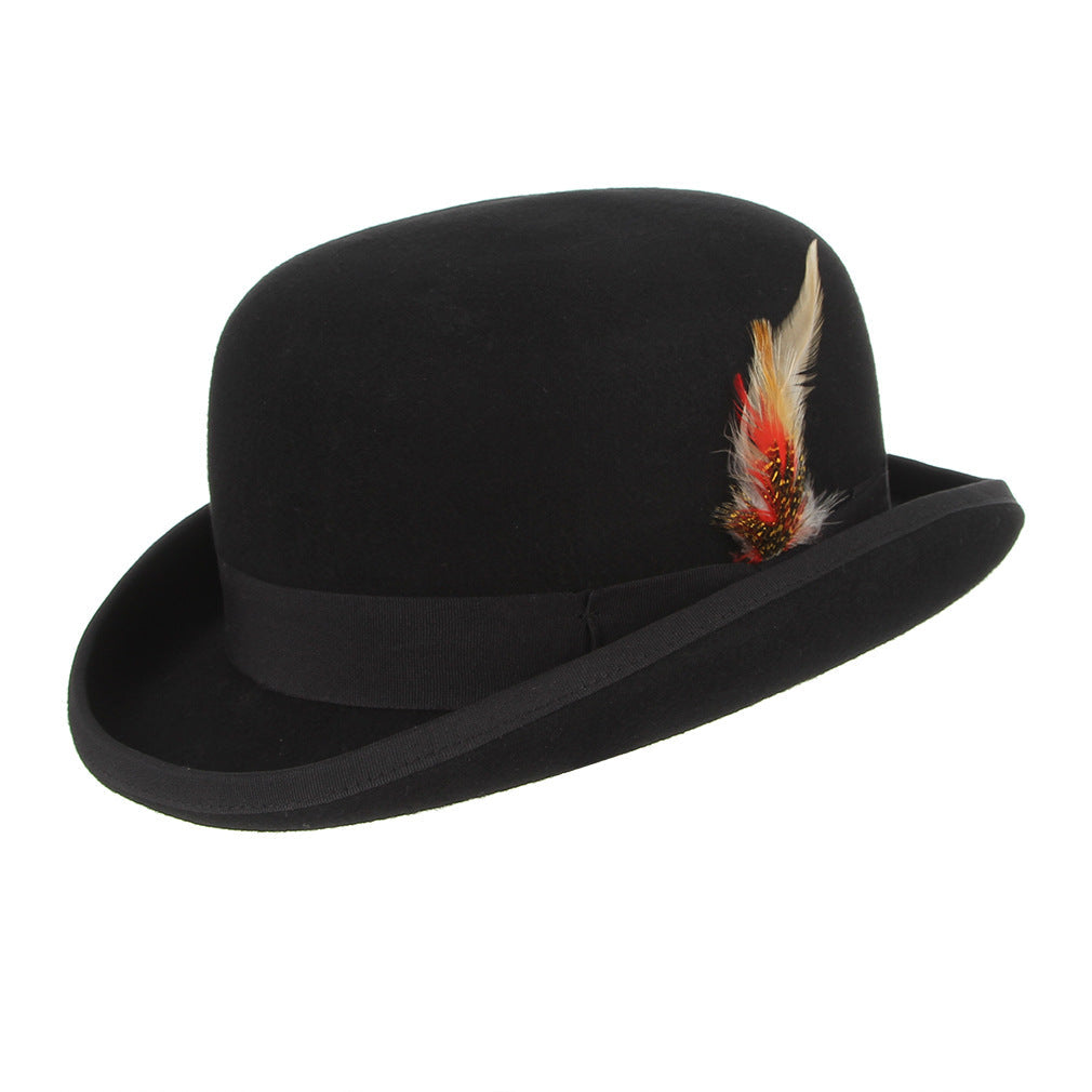 Feather Decorated Black Bowler Hat