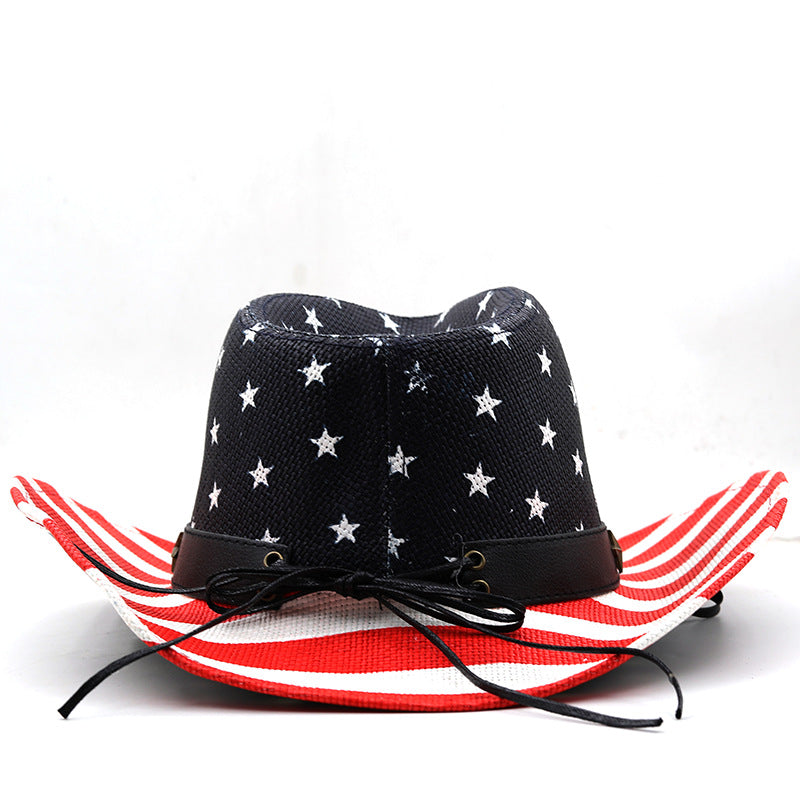 Starry Stripes Straw Cowboy Hat