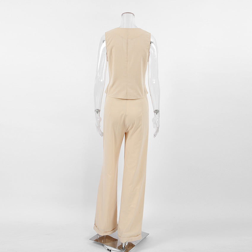 Cotton Slim Waistcoat Trousers Suit