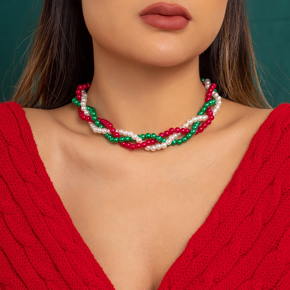 Colorful Beaded Twist Christmas Necklace