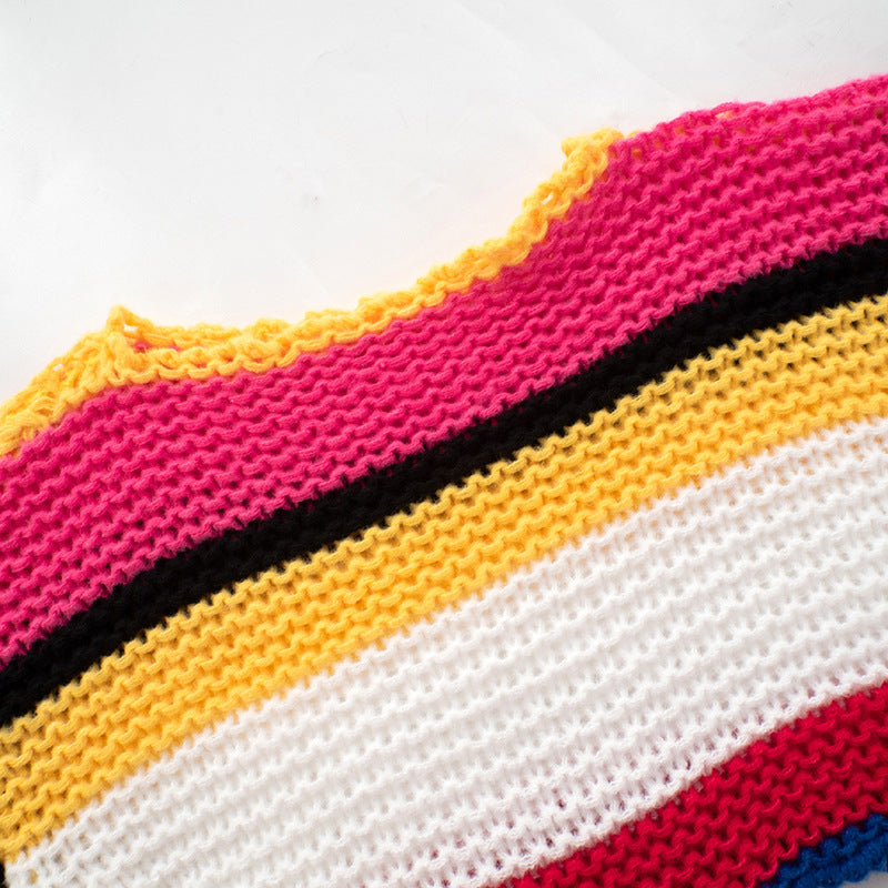 Multicolor Striped Knit Crop Sweater