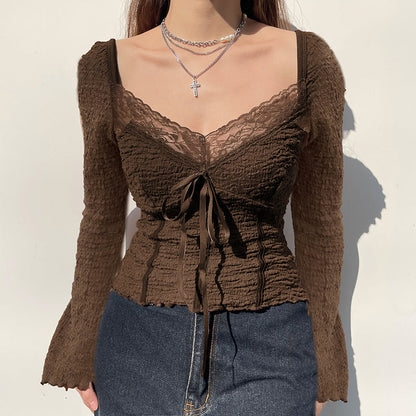 Serena Lace-Trimmed Ruched Top