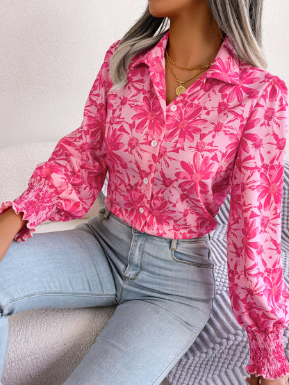 Lantern Sleeve Floral Print Shirt