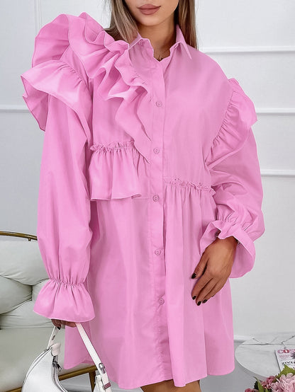 Exaggerated Ruffle Shirtdress