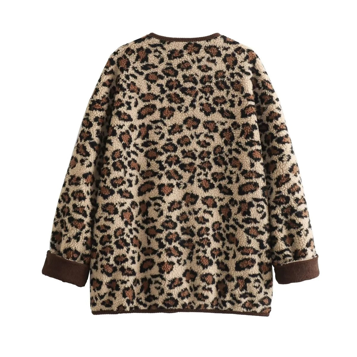 Corduroy Trims Leopard Print Jacket