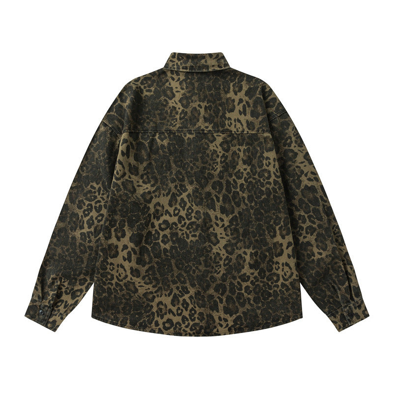 Lovers' Flat Rivets Decorate Leopard Print Jacket