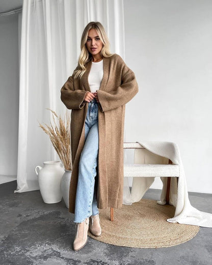 Solid Color Long Knit Cardigan