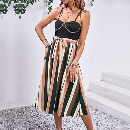 Margarita Striped Splice Midi Dress