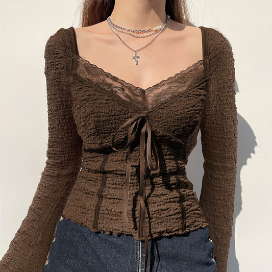 Serena Lace-Trimmed Ruched Top