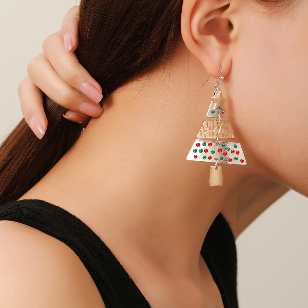 Spliced Metal Christmas Tree Earrings