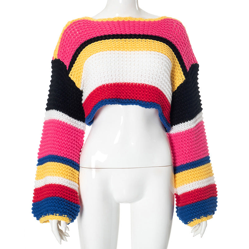 Multicolor Striped Knit Crop Sweater