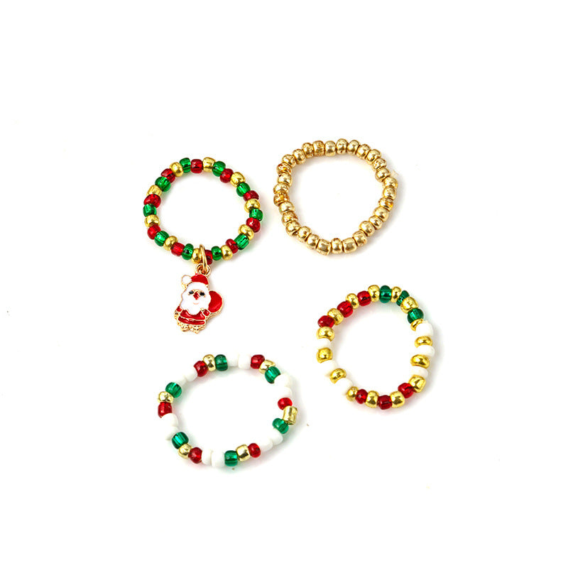 Christmas Beaded Pendant Rings Set