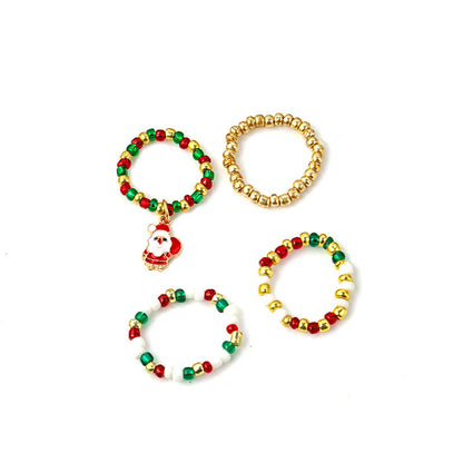 Christmas Beaded Pendant Rings Set