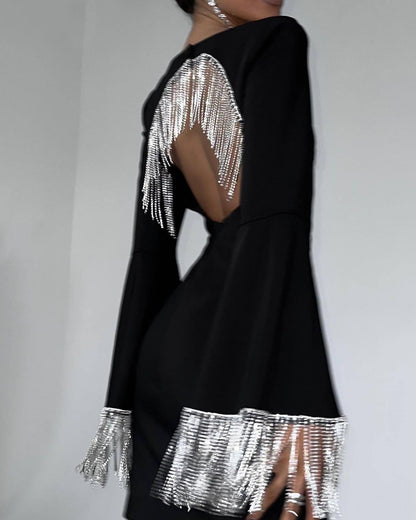 Diamond Fringe Backless Mini Dress