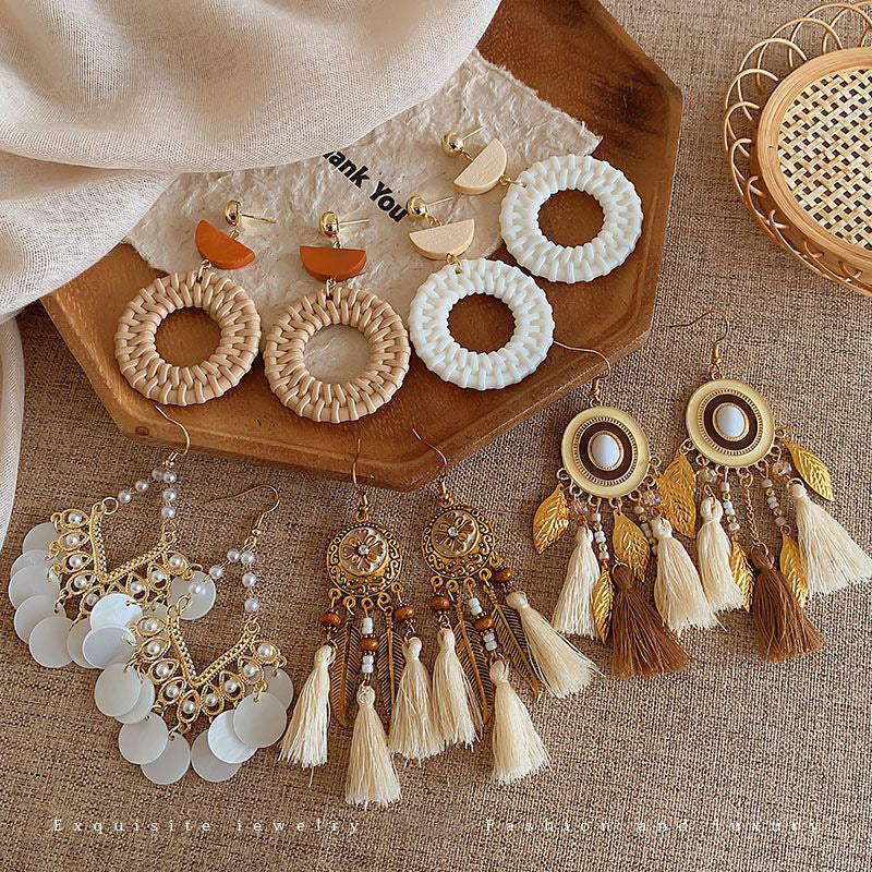 Boho Style Beads With Pearl Fringe Earrings