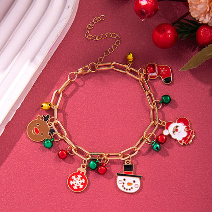 Christmas Alloy Snowflake Bell Pendant Bracelet