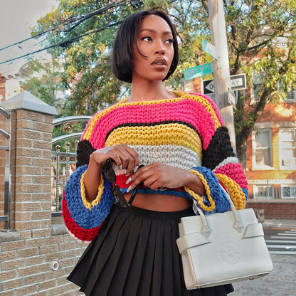 Multicolor Striped Knit Crop Sweater