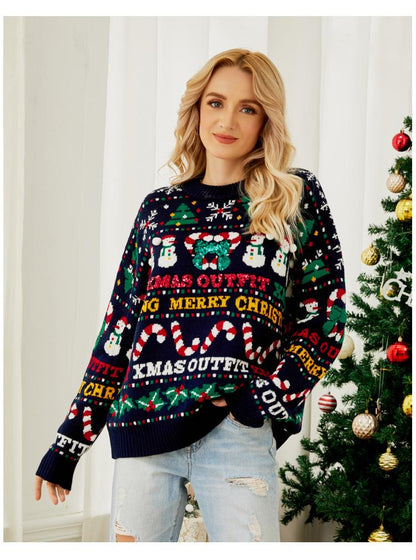 Snowman Pattern Sequin Bow Knit Sweater