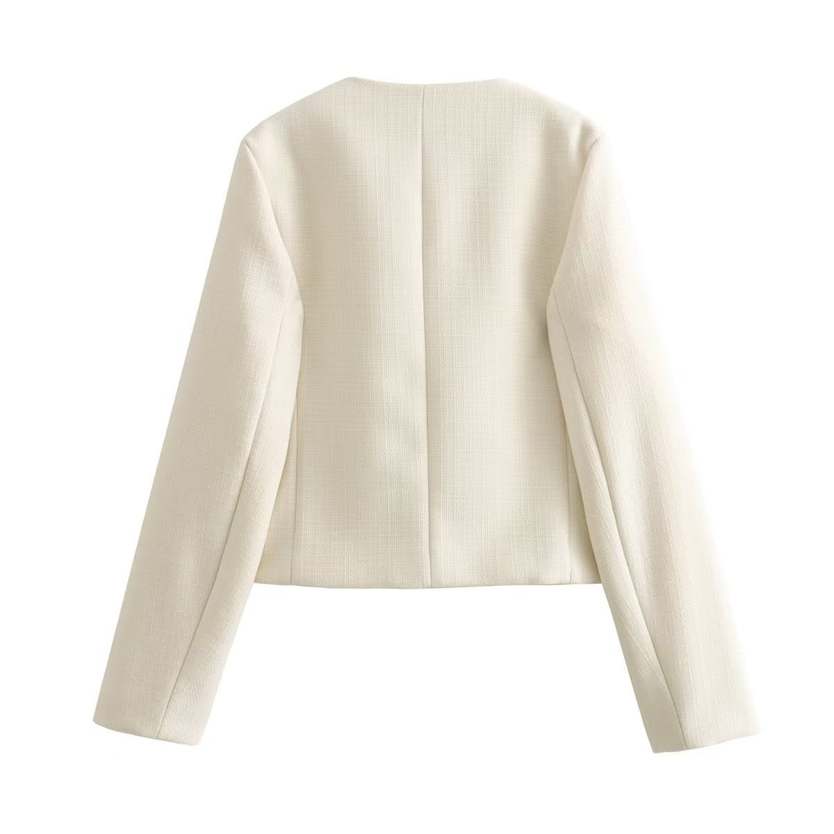 Shoulder Pads And Crew-Neck Button Jacket