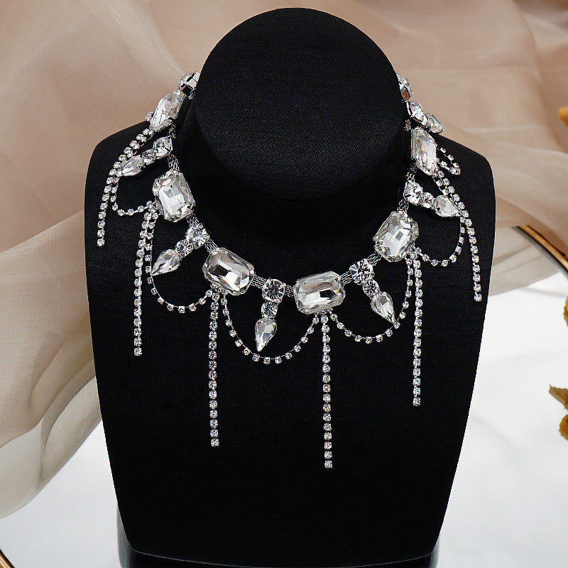 Sparkling Luxury Rhinestone Tassel Necklace