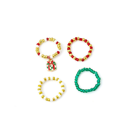 Christmas Beaded Pendant Rings Set