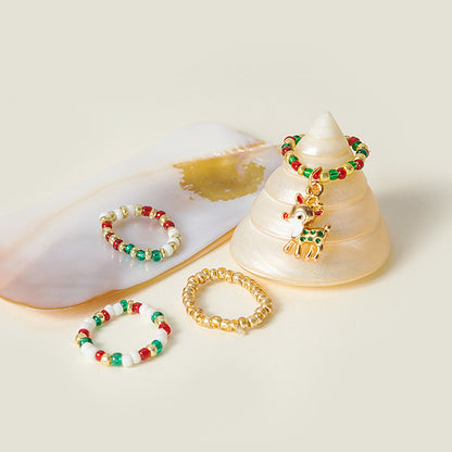 Christmas Beaded Pendant Rings Set