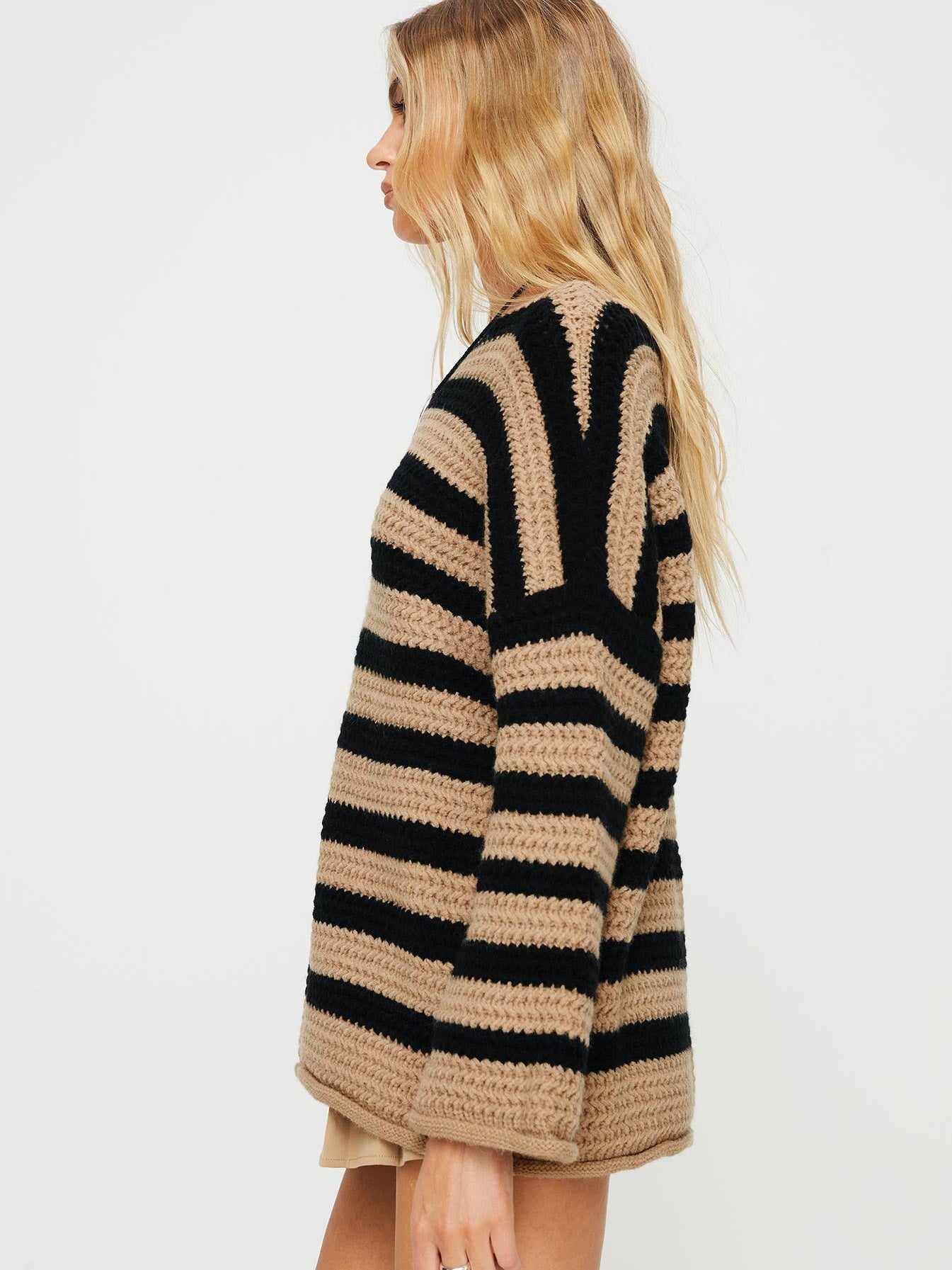 Loose Striped Knit Pullover Sweater