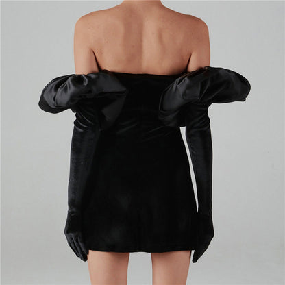 Gloves Bubble Sleeve Slim Mini Dress