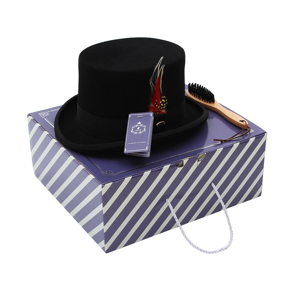 Feather Decorated Black Top Hat