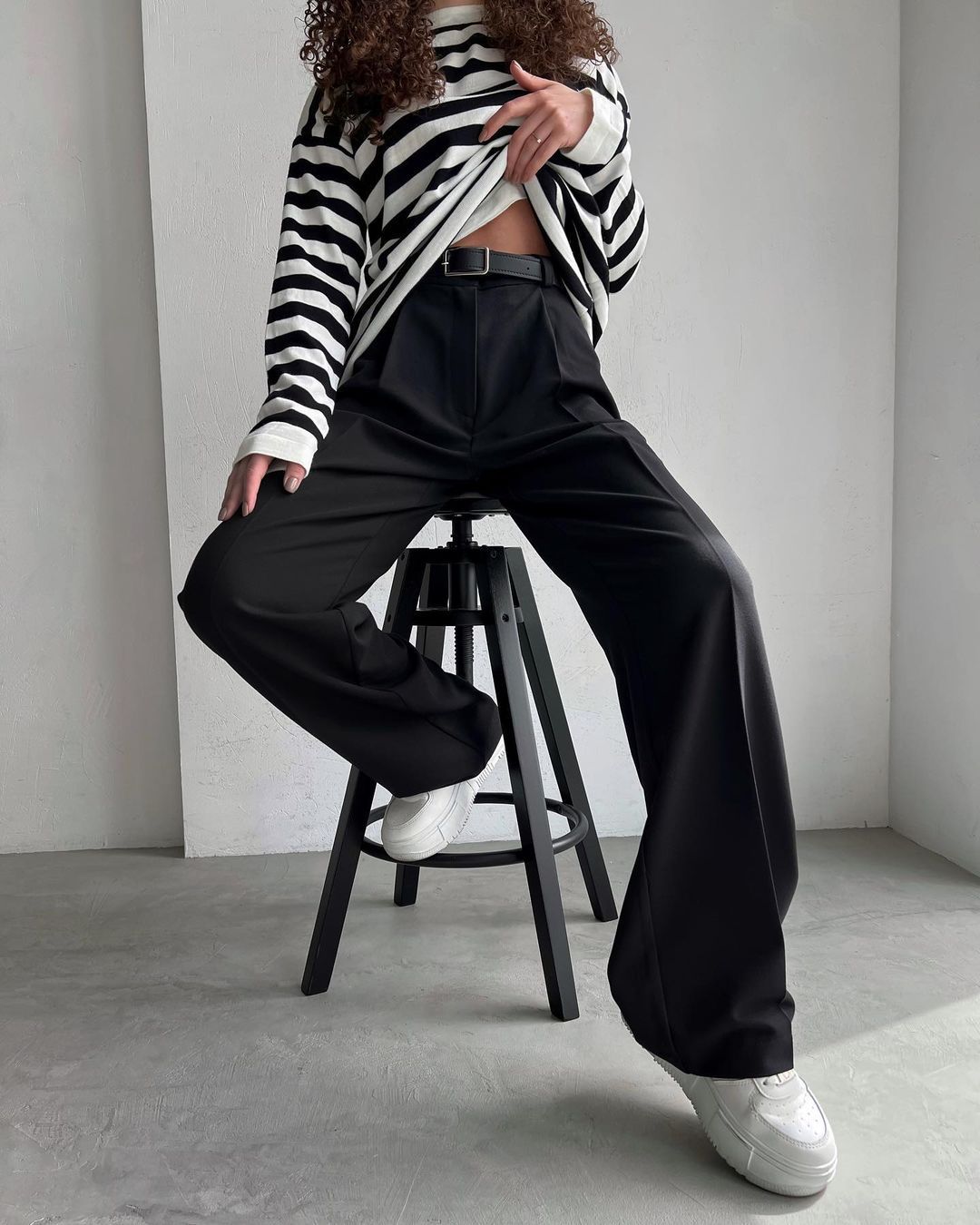 High-Waisted Straight-Leg Wide-Leg Suit Pant