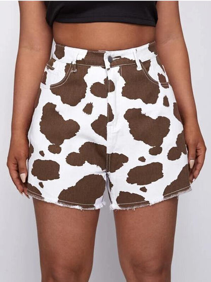 Cowboy Style Brown Cow Print Shorts