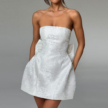 Strapless Bow Jacquard Mini Dress