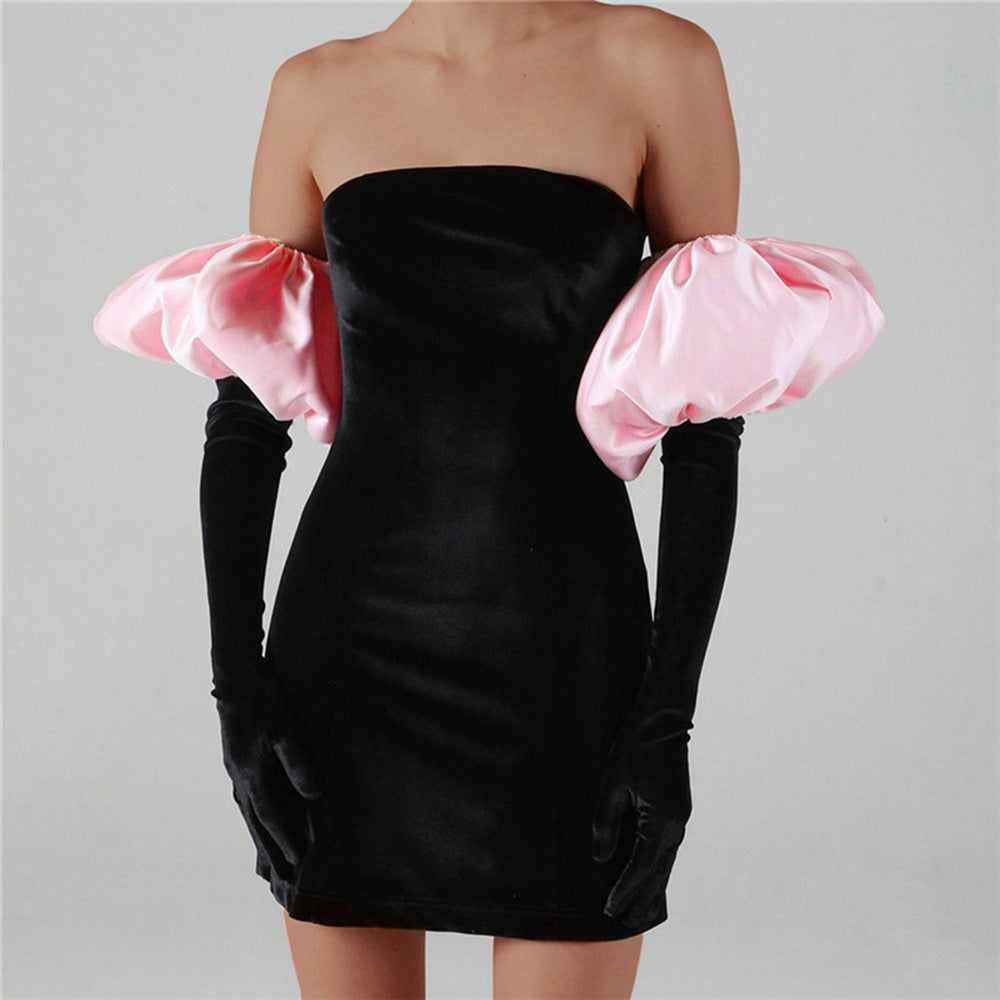 Gloves Bubble Sleeve Slim Mini Dress