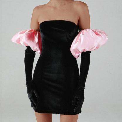 Gloves Bubble Sleeve Slim Mini Dress