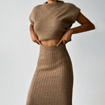 Ribbed Sleeveless Sweater Set