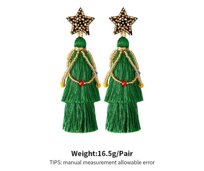 Christmas Tree Fringe Star Beaded Earrings