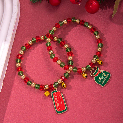 Beaded Bell Pendant Christmas Bracelet Set