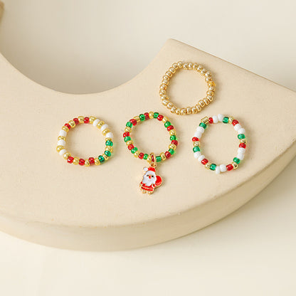 Christmas Beaded Pendant Rings Set