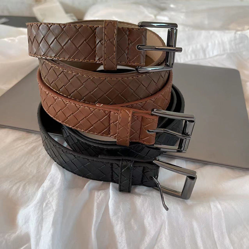 Solid color Woven Diamond Check Belt