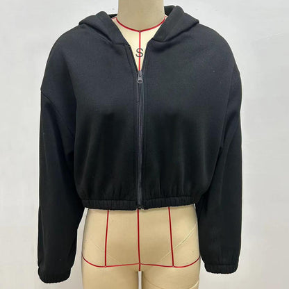 Solid Color Casual Short Sports Hoodie Coat