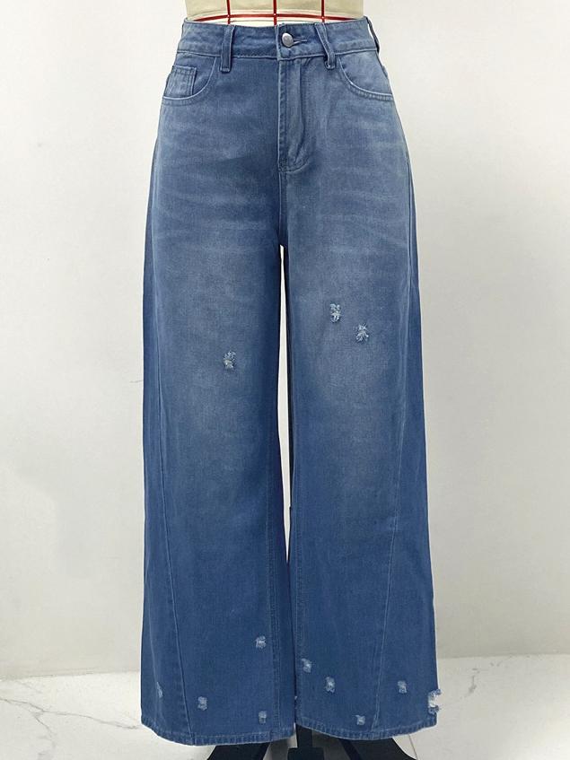 Hot Girls Mid-Waisted Straight Leg Wide-Leg Jeans