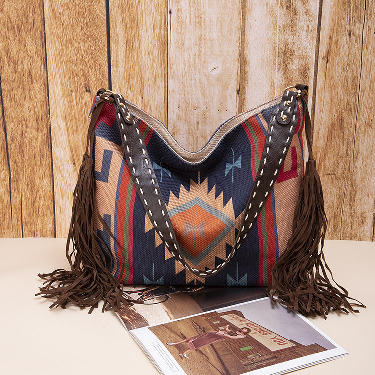 Retro Bohemian Hand-woven Cotton and Linen Shoulder Bag