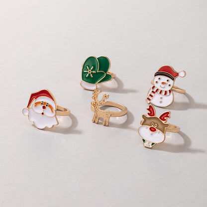 Santa Elk Christmas Ring Set